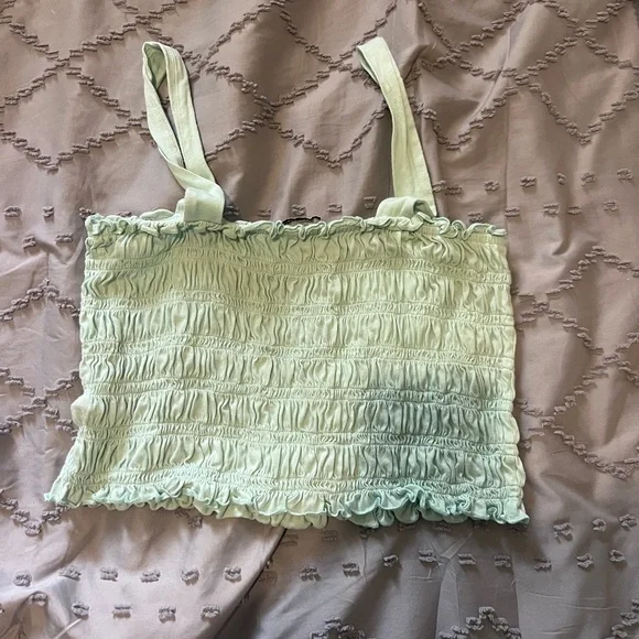 American Eagle ruffed teal cropped tank - Picture 5 of 6